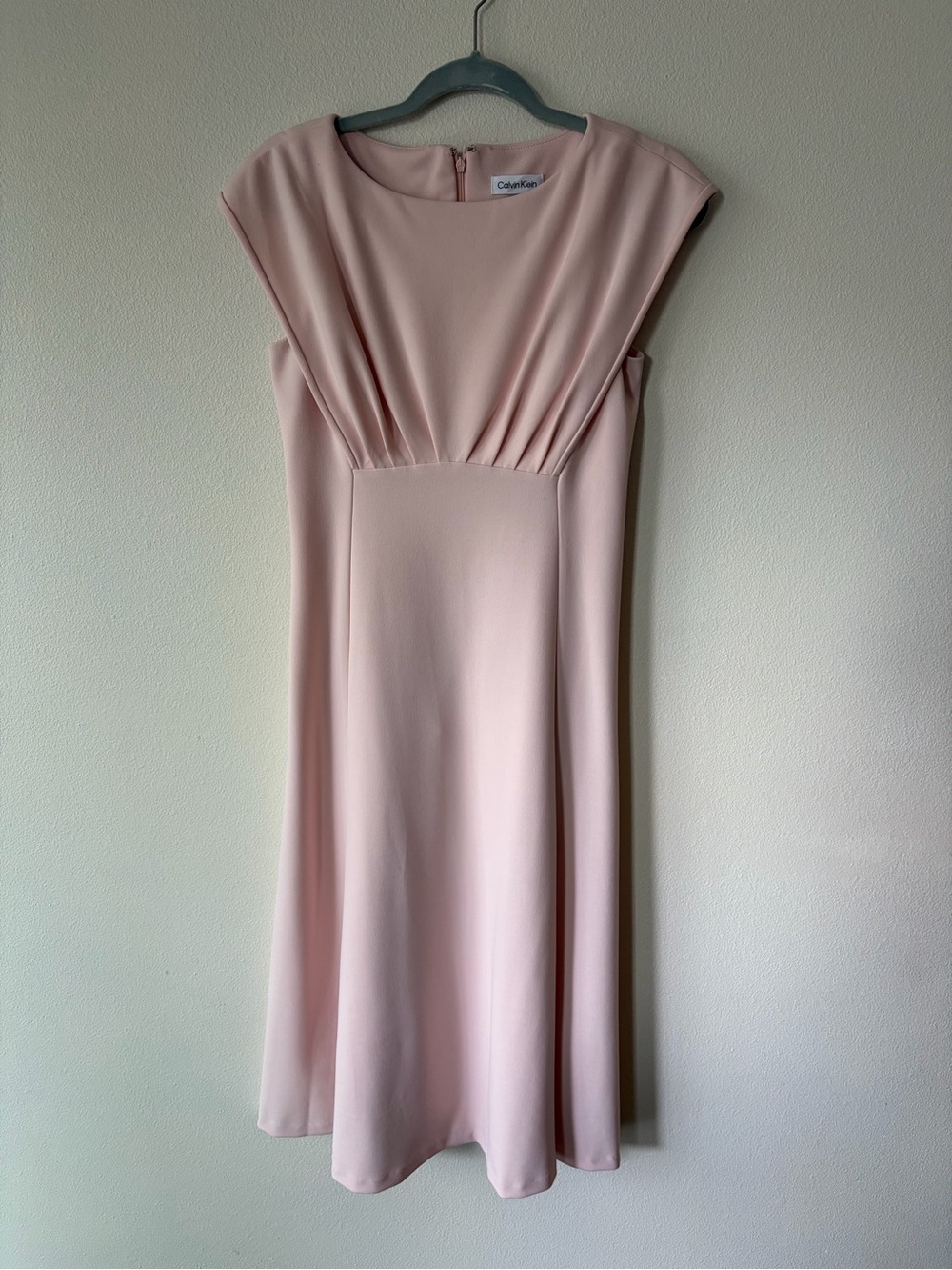Calvin Klein Blush Pink Midi Dress with Gathered Front